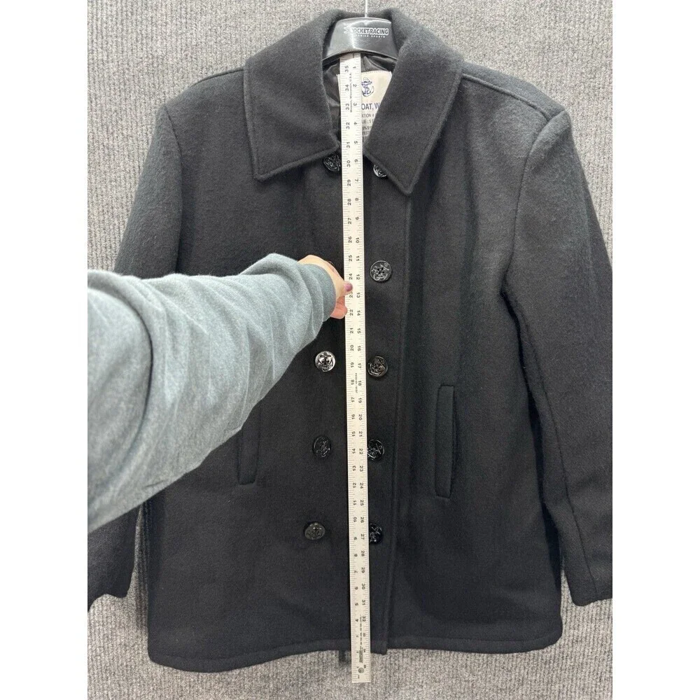 US Navy Wool Pea Coat Jacket Mens 40 Medium Black Anchor Buttons Military Issue